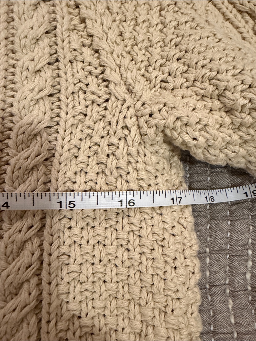 LL Bean Signature Cream Cable Knit Scoopneck Sweater - Picture 9 of 10